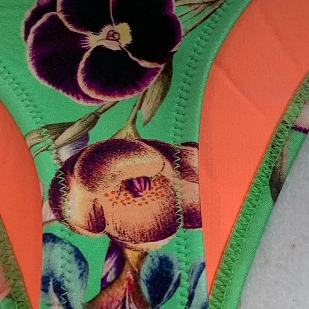 Triangl bikini bottom neoprene sz xsmall Kelly green and Orange floral